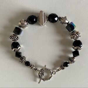 925 Sterling Silver Chunky Boho black Swarovski crystal beaded bracelet NEW